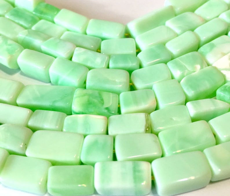 Peruvian Green opal rectangle beads one whole 14 inch strand image 3