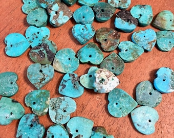 petite REAL TURQUOISE Heart shaped pendants FRONT drilled pack of 5