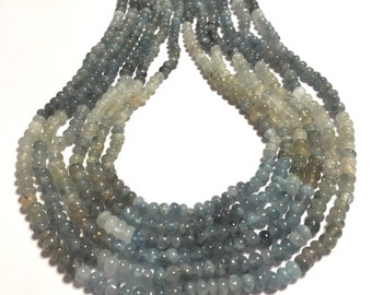 Shaded color moss Aquamarine gemstone smooth polished 4mm ronelles WHOLE STRAND Great stone Quality