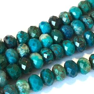 Premium quality REAL CHRYSOCOLLA faceted rondelle beads 4mm x 3mm
