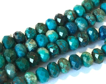 Premium quality REAL CHRYSOCOLLA faceted rondelle beads 4mm x 3mm