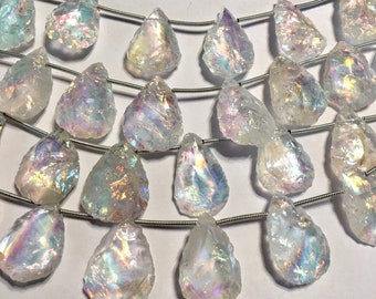 NEW 20MM average size Angel aura rock crystal quartz hammered finish with AB coating top drilled pendants