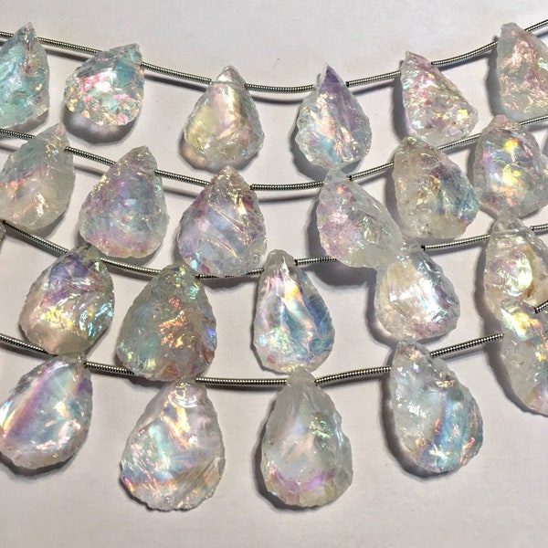 NEW 20MM average size Angel aura rock crystal quartz hammered finish with AB coating top drilled pendants