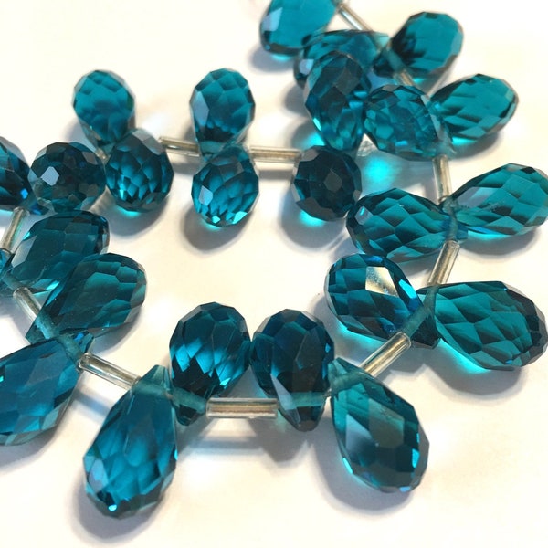 London Blue Topaz color Faceted Crystal drop briolettes top drilled 12mm