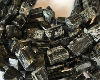 Rough Black Tourmaline chunky sticks good size stones amazing find very Rustic whole strand