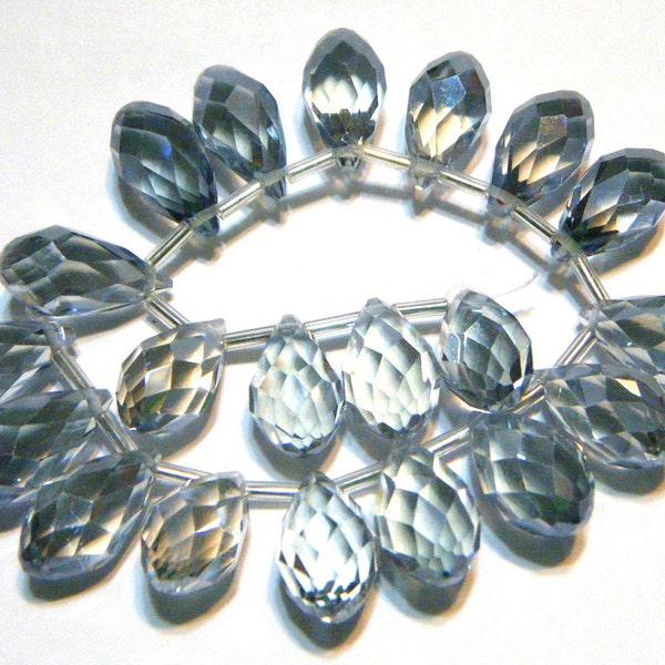 Blue Smoke Faceted Crystal drop briolettes top drilled 17mm