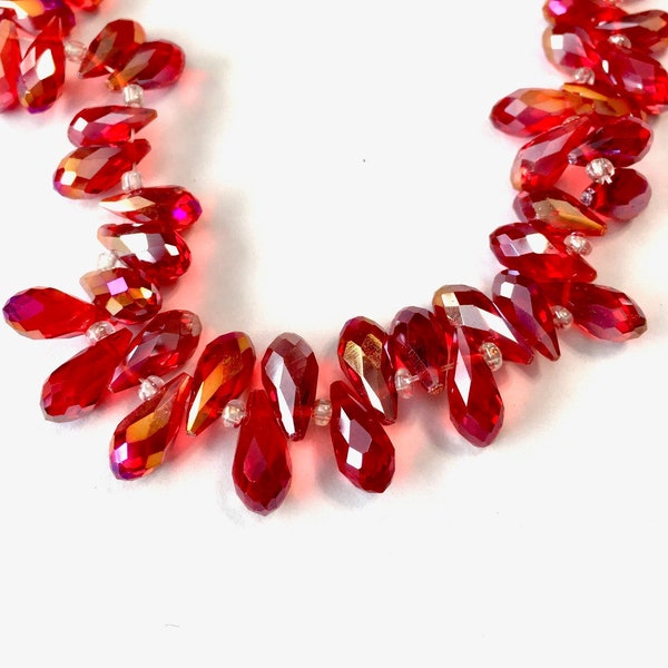 Red AB Faceted Small Crystal drop briolettes top drilled 5.5mm x 12mm