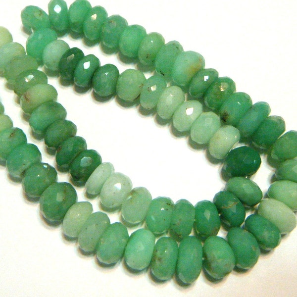 Big Chrysoprase FACETED rondelles 7 inch strand shaded green Australian chrysoprase approx 6-7mm stones