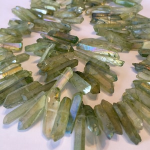 Natural rock crystal points druzy type mystic green kyanite green color coated