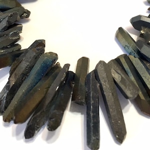 Black rock crystal points druzy type titanium coated Aura black metal color