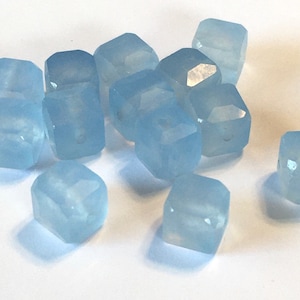 Chalcedony BLUE faceted cubes 4 beads