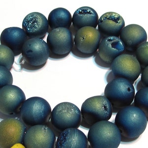 8mm Druzy type round beads 8mm light blue gold matte titanium coated