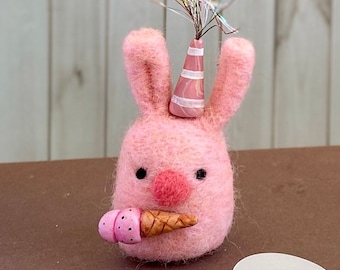 Little Bunny with Icecream cone- OOAK handmade needle felted sculpture
