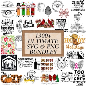 1300+ SVG & PNG bundle ~ Retro, Funny, Sarcastic, Cute Designs ~ Christmas, Autumn, Fall, Halloween Season ~ Cricut, Silhouette Cut Files