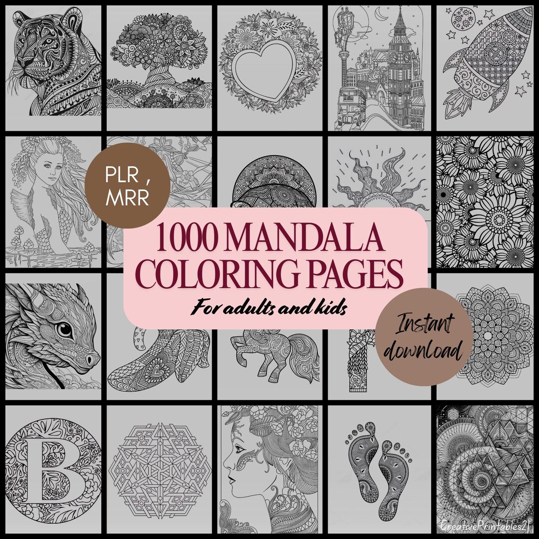 1000 Mandala Coloring Pages for Kids and Adults, Creativity, Instant ...