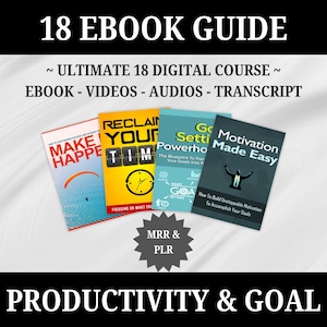 May include: A collection of four ebooks on productivity and goal setting. The ebooks are titled "Make It Happen", "Reclaim Your Time", "Goal Setting Powerhouse", and "Motivation Made Easy".