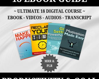 May include: A collection of four ebooks on productivity and goal setting. The ebooks are titled "Make It Happen", "Reclaim Your Time", "Goal Setting Powerhouse", and "Motivation Made Easy".