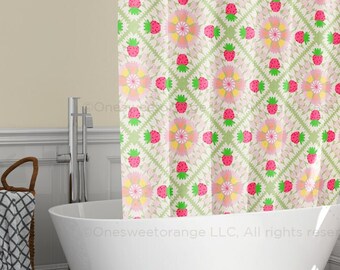 Shower Curtain Strawberry Crochet Green Bathroom Curtain Mat Set Shower Liner Bathroom Curtain Floor Mat Set Shower Curtain with Rings