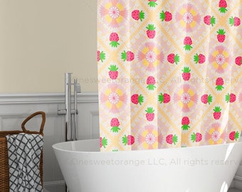 Shower Curtain Strawberry Crochet Yellow Bathroom Curtain Mat Set Shower Liner Bathroom Curtain Floor Mat Set Shower Curtain with Rings