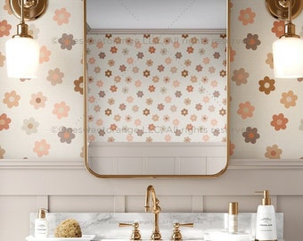 Wallpaper Medium Daisies Terracotta Panel Self-adhesive Woven Polyester Fabric Wallpaper Easy to Stick On and Off Floral Daisy Wallpaper