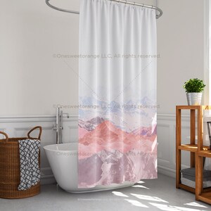 Shower Curtain Pastel Mountains III Bathroom Curtain Mat Set Shower Liner Bathroom Curtain Set Floor Mat Shower Curtain w Rings