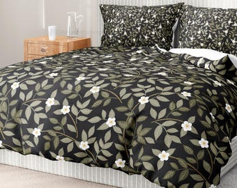 Duvet Cover Blooming Vines Black Bedding Home Decor Duvet Pillow Sham Set Bedroom Design Duvet Bedding Pillow Shams Cotton Duvet Cover