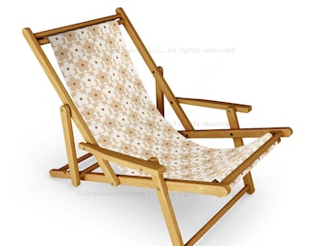 Sling Chair Daisy Check Beach Chair Daisy Pattern Recliner Patio Chair Folding Lounge Chair Light Seaside Daisy Sling Chair