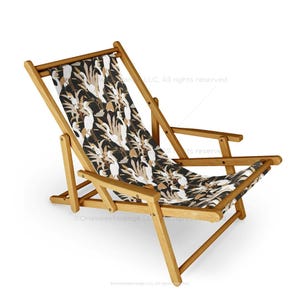 Sling Chair White Cranes Cockatoo Beach Chair Bird Pattern Recliner Patio Chair Folding Lounge Chair Light Seaside Crane Sling Chair