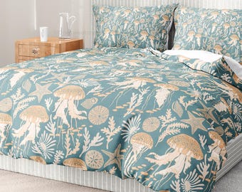Duvet Cover Jelly Fish Teal Bedding Home Decor Duvet Pillow Sham Set Bedroom Design Duvet Bedding Pillow Shams Cotton Duvet Cover