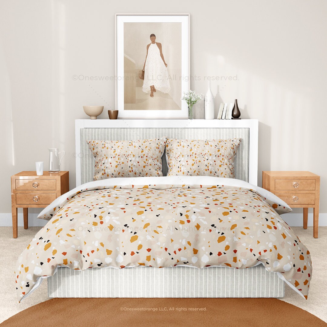 Onesweetorange Duvet Cover Terrazzo Tan Bedding Home Decor Duvet Pillow Sham Set Bedroom Duvet Bedding Pillow Shams Cotton Duvet Cover Pillow Shams
