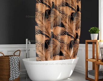 Shower Curtain Palm Leaves Black Bathroom Curtain Mat Set Shower Liner Bathroom Curtain Set Floor Mat Shower Curtain w Rings