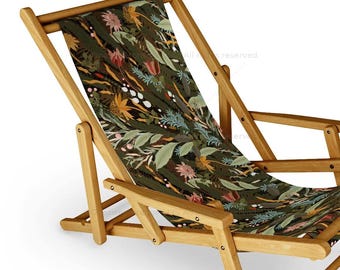 Sling Chair Biophilia Desiree Beach Chair Floral Pattern Recliner Patio Chair Folding Lounge Chair Light Seaside Floral Sling Chair