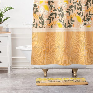 Shower Curtain Benoite Blush Lemons Bathroom Curtain Mat Set Shower Liner Bathroom Curtain Set Floor Mat Shower Curtain w Rings Waterproof