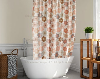 Shower Curtain Large Daisy Terracotta Bathroom Curtain Mat Set Shower Liner Bathroom Curtain Set Floor Mat Shower Curtain w Rings Waterproof