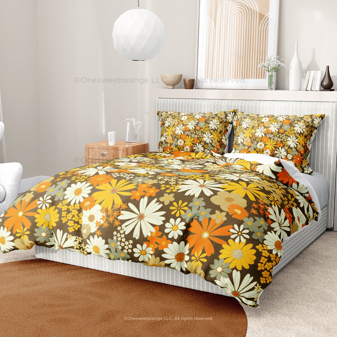 Duvet Cover 70s Floral Bedding Home Decor Duvet Pillow Sham Set Bedroom ...