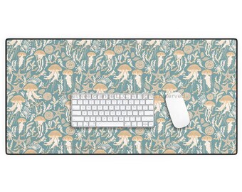 Desk Mat Jelly Fish Teal Large Mousepad Large Desk Mat Office Large Mousepad Desk Mat Desktop Accessories Desk Pad Rectangular