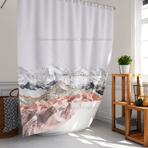 Shower Curtain Pastel Mountains I Bathroom Curtain Mat Set Shower Liner Bathroom Curtain Set Floor Mat Shower Curtain w Rings