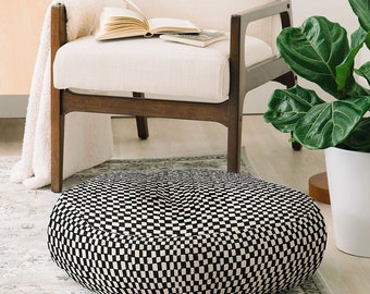 Floor Pillow Home Decor Seating Rectangular Accent Pillow Floor Cushion Decorative Pillow Lazy Checker Coal Black Floor Pillow Round