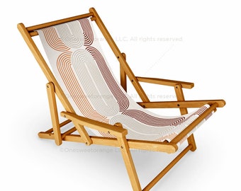 Sling Chair Mid Century Line Art VII Beach Chair Stripe Pattern Recliner Patio Chair Folding Lounge Chair Light Seaside Daisy Sling Chair