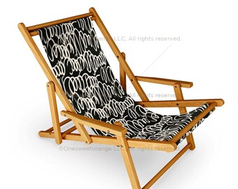 Sling Chair Chunky Squiggle Coal Black Beach Chair Bird Pattern Recliner Patio Chair Folding Lounge Chair Light Seaside Crane Sling Chair
