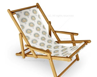 Sling Chair Fan Floral Teal Beach Chair Floral Pattern Recliner Patio Chair Folding Lounge Chair Light Seaside Flroal Sling Chair