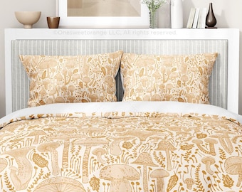 Duvet Cover Mushrooms Cream Bedding Home Duvet Pillow Sham Set Bedroom Decor Duvet Bedding Pillow Shams Cotton Duvet Cover Pillow Shams