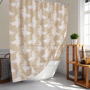 Shower Curtain Cream Cranes Tan Bathroom Curtain Mat Set Shower Liner Bathroom Curtain Set Floor Mat Shower Curtain w Rings Waterproof