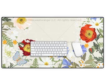 Desk Mat Summer Blooms Soft Sage Large Mousepad Large Desk Mat Office Large Mousepad Desk Mat Desktop Accessories Desk Pad Rectangular