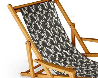 Sling Chair Checker Arches Beige Charcoal Beach Chair Bird Pattern Recliner Patio Chair Folding Lounge Chair Light Seaside Crane Sling Chair