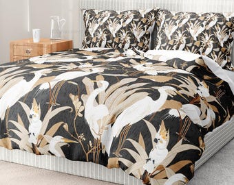 Duvet Cover White Cranes Cockatoo Bedding Home Decor Duvet Pillow Sham Set Bedroom Design Duvet Bedding Pillow Shams Cotton Duvet Cover