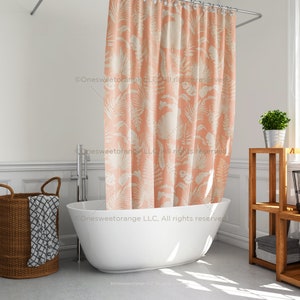 Shower Curtain Palm Leaves Beige Coral White Bathroom Curtain Mat Set Shower Liner Bathroom Curtain Set Floor Mat Shower Curtain with Rings