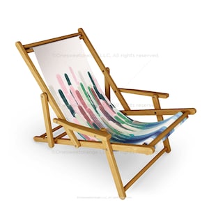 Sling Chair Cacti Stripe Pastel Beach Chair Pastel Cacti Pattern Recliner Patio Chair Folding Lounge Chair Light Seaside Sling Chair