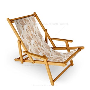 Sling Chair White Cranes Linen Beach Chair Bird Pattern Recliner Patio Chair Folding Lounge Chair Light Seaside Daisy Sling Chair