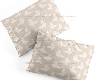Pillow Shams White Cranes Cream Linen Pillow Covers Cotton Pillow Cover Polyester Pillow Sham Set Geese Palm Pillow Shams